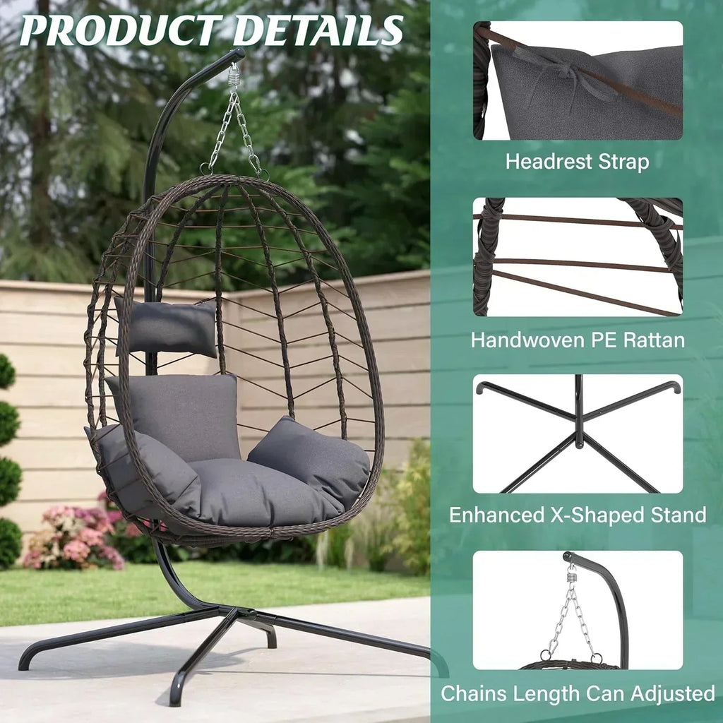 Hanging Egg Chair with Stand Swinging Egg Chair Outdoor Hanging Basket Chair with Cushion