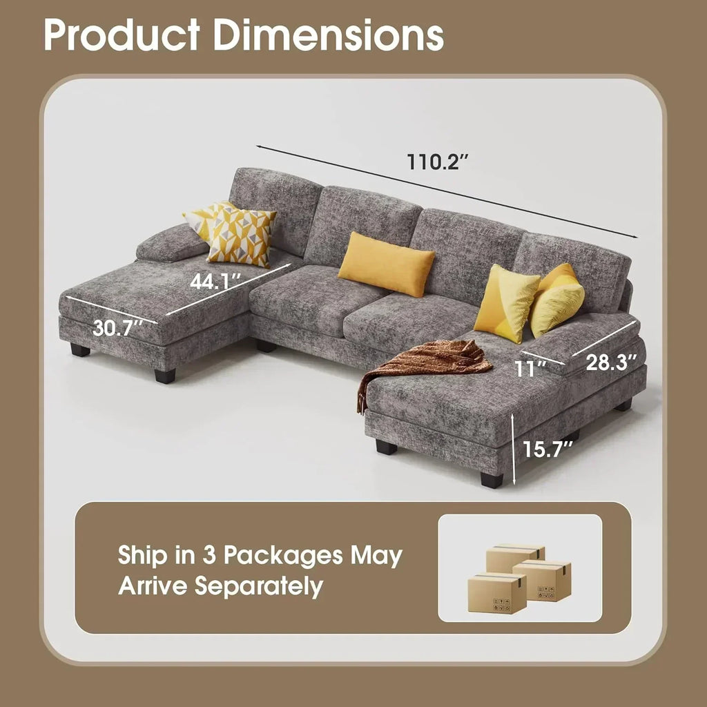 Furmax Sectional Couches for Living Room U-Shaped Sofa Couch Linen Fabric 4 Seat Sofa Set