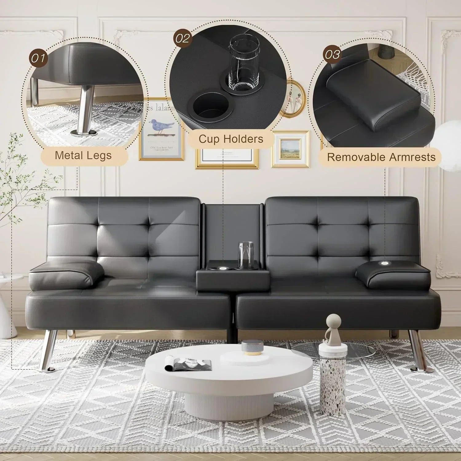 Shahoo Convertible Folding Futon Sofa Bed Sleeper Couch for Living Room Faux Leather