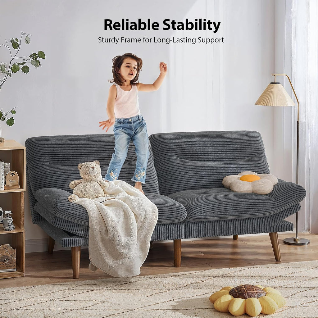 Convertible Futon Sofa Bed 66 Inch Corduroy Futon Sofa Recliner Sofa Bed for Small Spaces