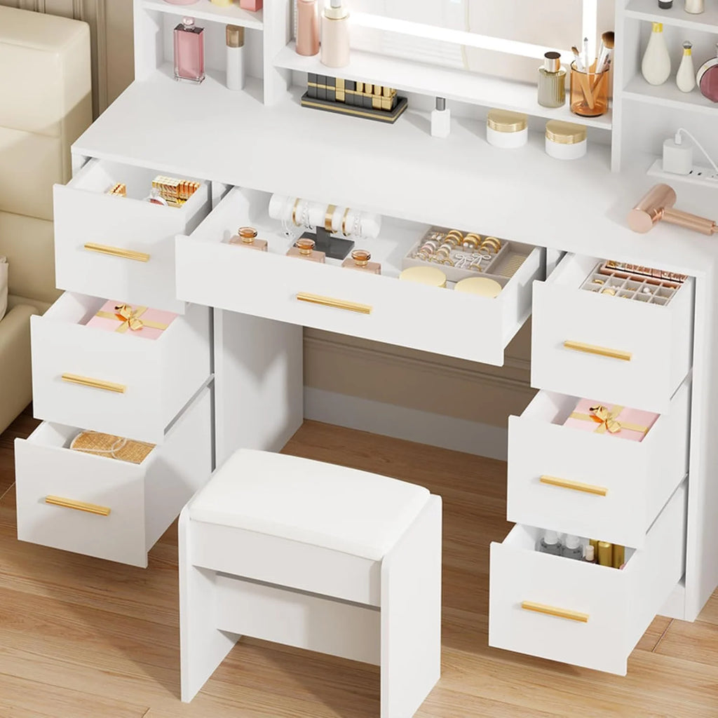 ANWBROAD Vanity Desk Table with Lighted Mirror 39.4 Girls Makeup Vanity
