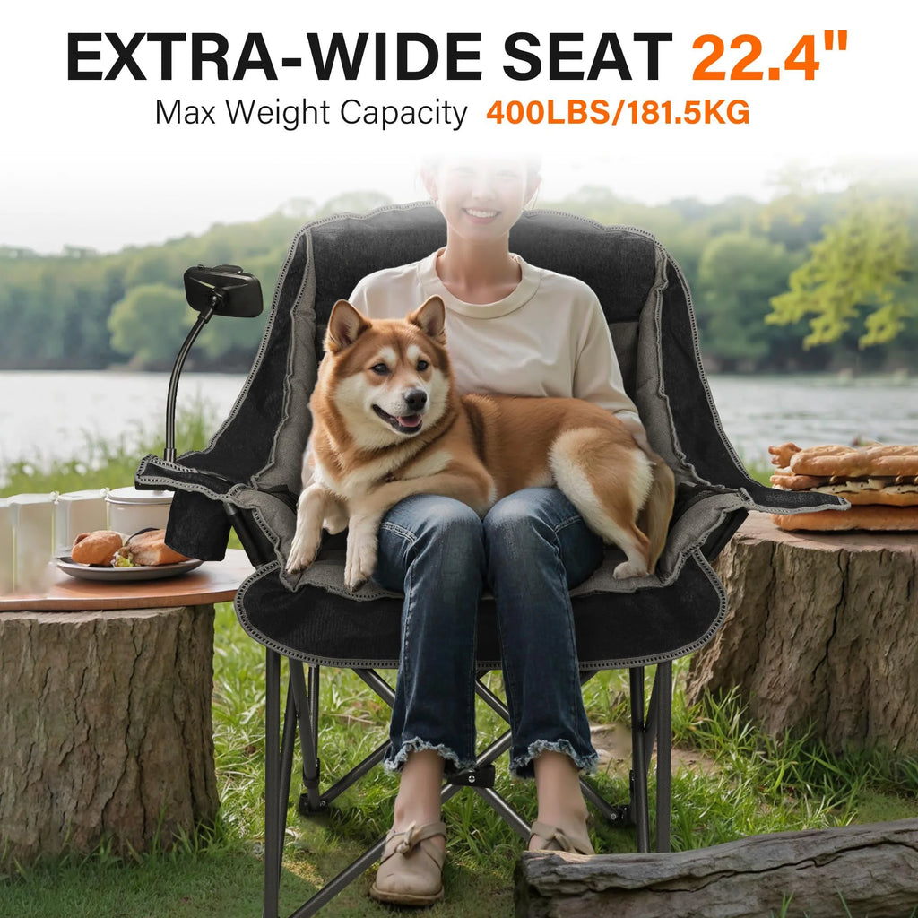 Oversized Folding Camping Chair for Adults Heavy Duty 400 lbs with Cup Holder Phone Holder Pocket