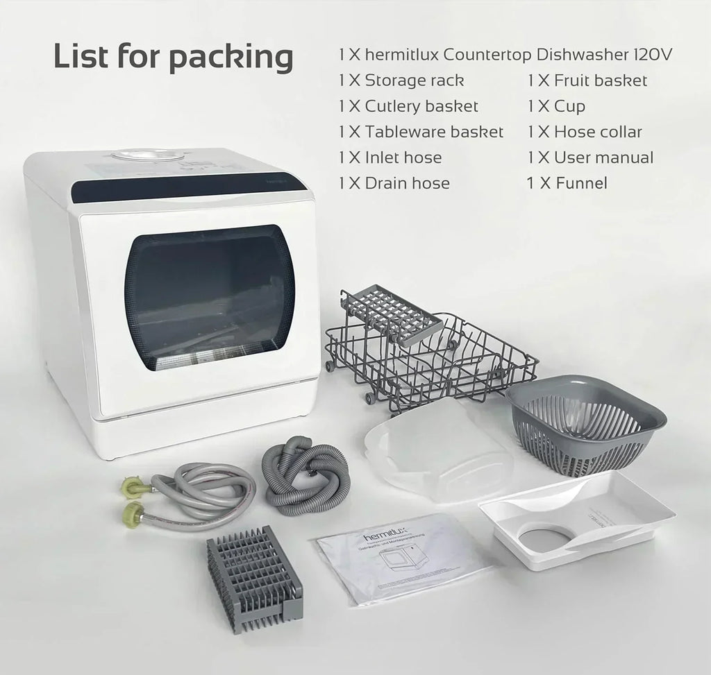 Hermitlux tabletop dishwasher 7 wash programs portable mini dishwasher