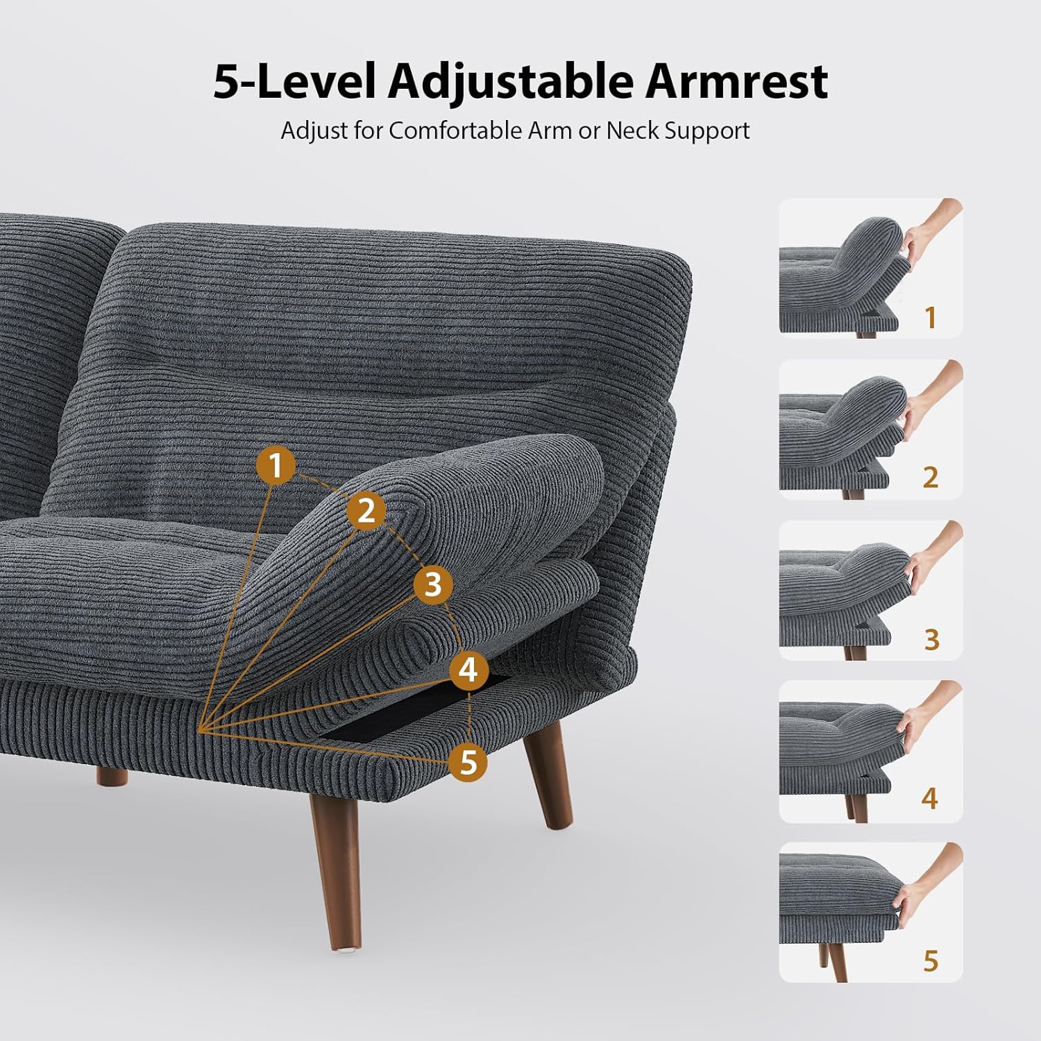Convertible Futon Sofa Bed 66 Inch Corduroy Futon Sofa Recliner Sofa Bed for Small Spaces