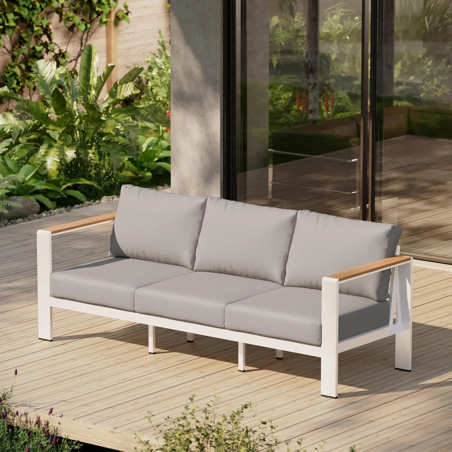 Aluminum Outdoor Patio Furniture Set with Coffee Table, 5 Piece Patio Conversation Sets, Outdoor Sectional Furniture for Porch, Balcony, Yard, Gray