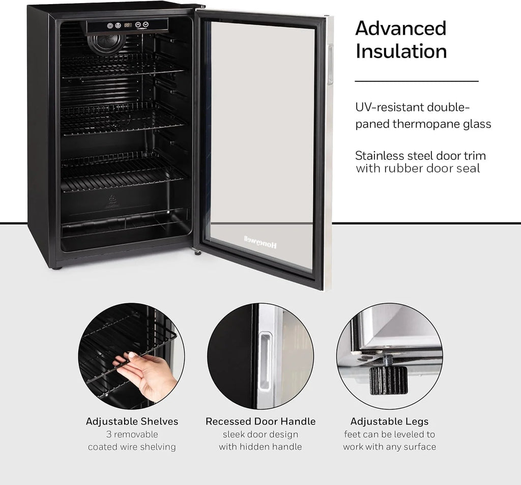 Beverage Refrigerator and Cooler, 115 Can Mini Fridge with Glass Door for Soda Beer or Wine for Office or Bar with Adjustable Removable Shelving