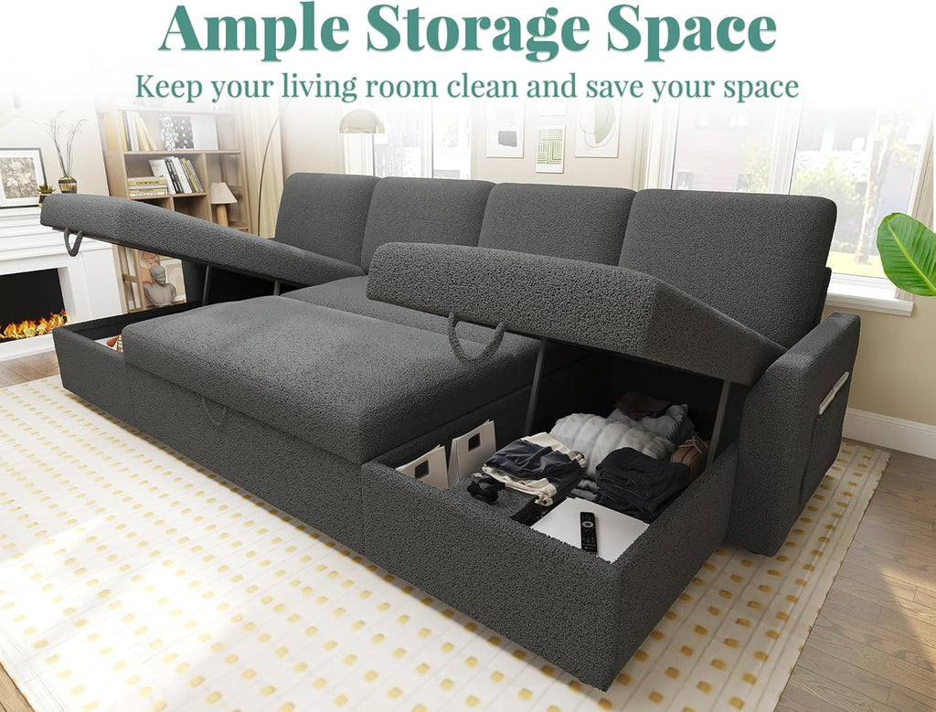 VanAcc Sofa Bed Sleeper Sofa with Storage Chaise 2 in 1 Pull Out Couch Living Room