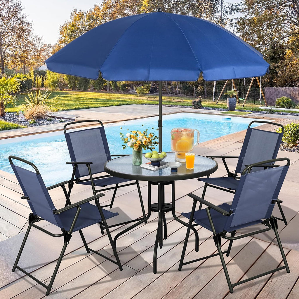 Vongrasig 6 Piece Folding Patio Dining Set Small Metal Outdoor Garden Patio Table and Chair Set