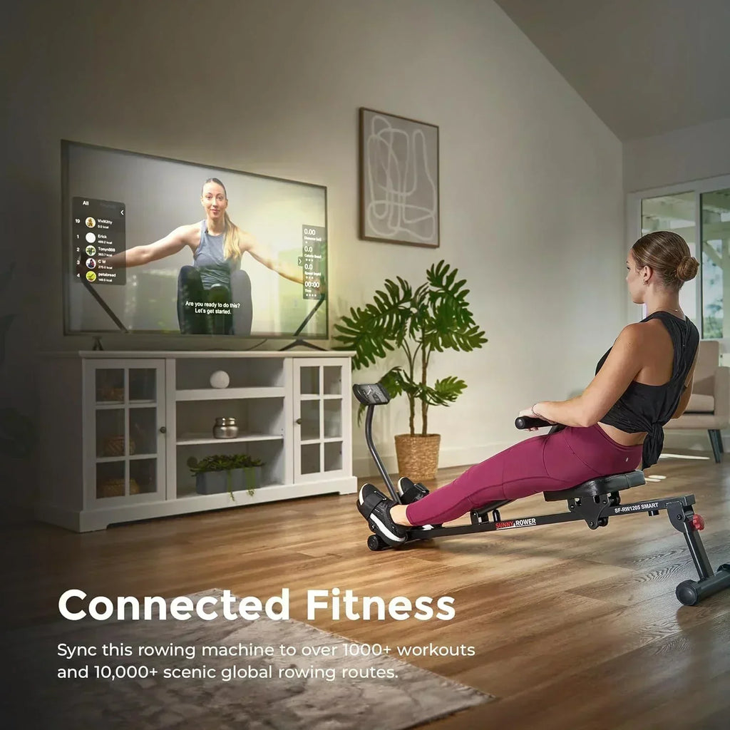 Sunny Health & Fitness Compact Adjustable Rowing Machine with 12 Levels of Resistance
