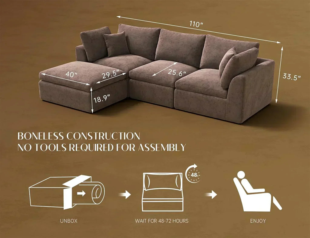 110 inch cloud sectional sofa for living room convertible L-shaped sofa 3 seater sectional sofa