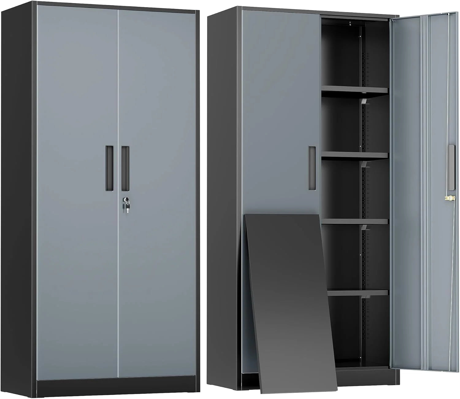 Greenvelly Metal Storage Cabinet, 72 Black Locking Metal Cabinet with 2 Doors and 4 Adjustable Shelves, Lockable Garage Storage Cabinets for Home Office, Garage, Kitchen, Living Room