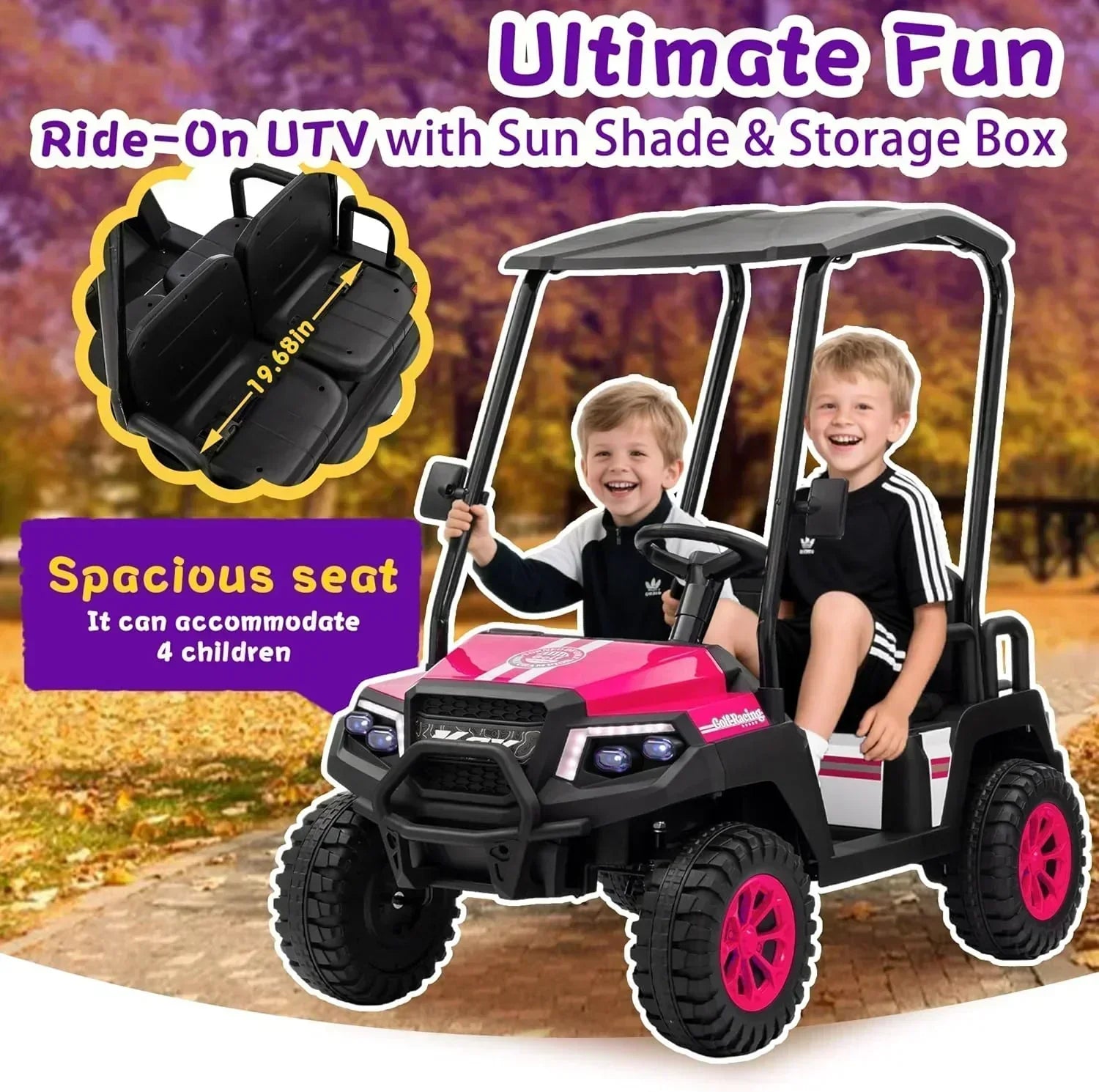 24V 7AH Children's Golf Cart with Remote Control Removable Awning 4-Wheel Spring Suspension
