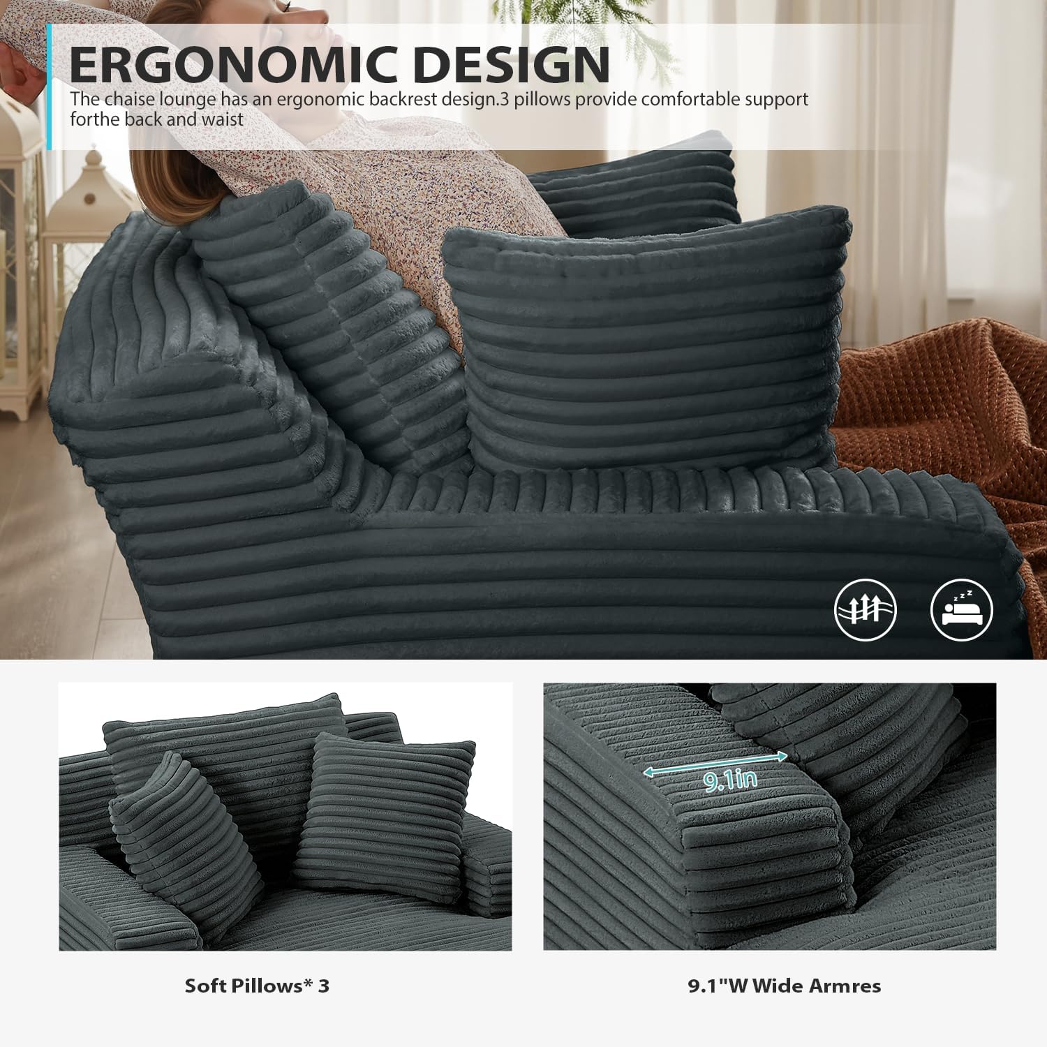 50-inch indoor recliner, oversized corduroy upholstered boneless sofa bed, deep sleeper sofa reading chair, cloud sofa, living room sofa