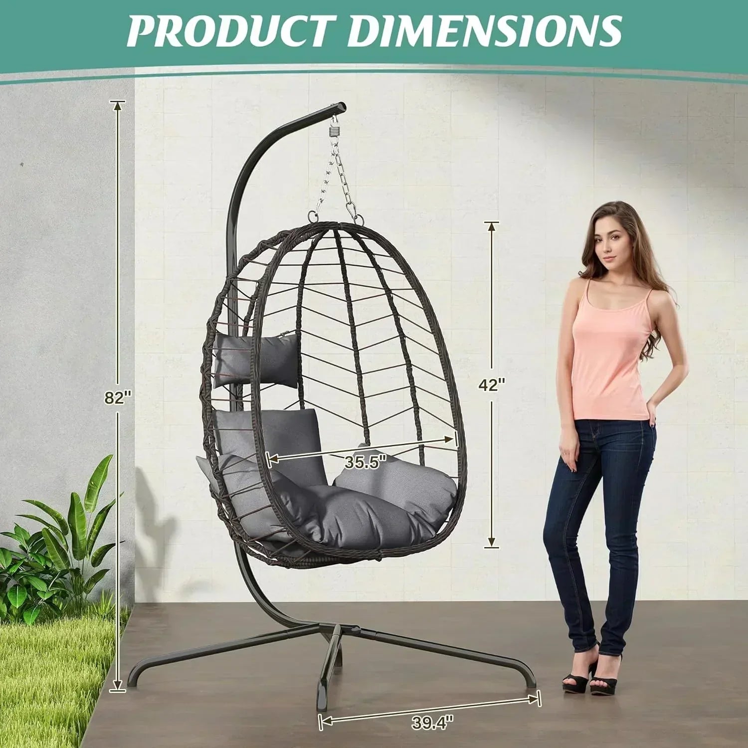 Hanging Egg Chair with Stand Swinging Egg Chair Outdoor Hanging Basket Chair with Cushion