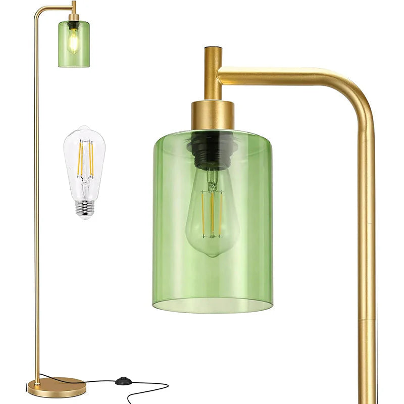 Modern Black Floor Lamp with Clear Glass Shade and LED Bulb