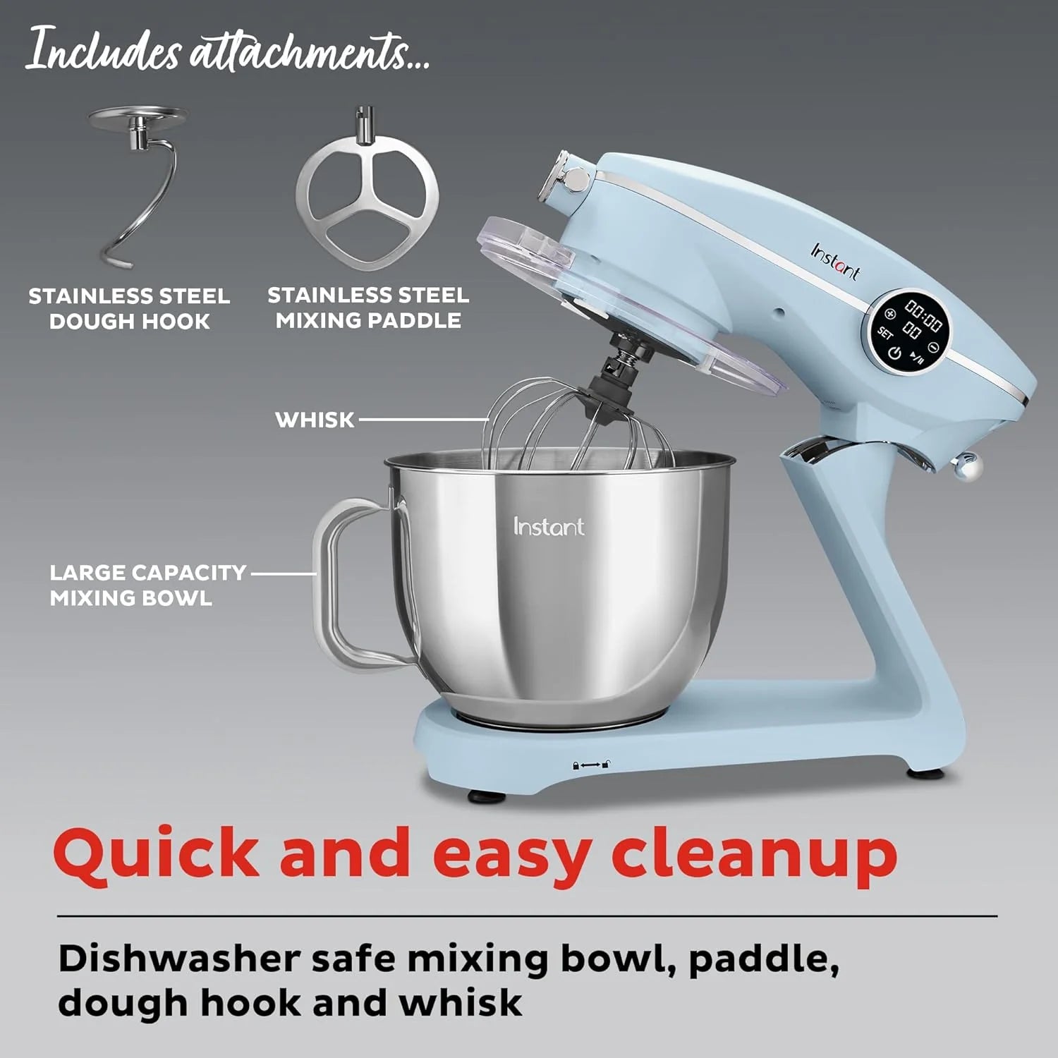 Instant Pot Instant Stand Mixer Pro 600W 10-Speed Electric Mixer with Digital Interface,7.4-Qt Stainless Steel Bowl,Dishwasher Safe Whisk,Dough Hook and Mixing Paddle