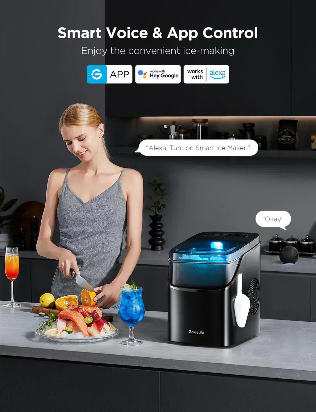GoveeLife Smart Ice Maker Countertop Portable Ice Machine with Voice Control 9 Ice Cubes