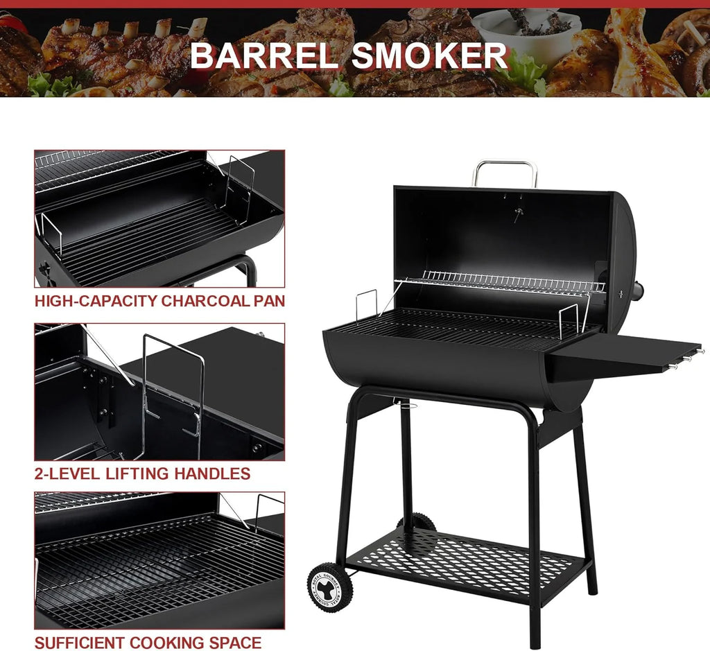 Royal Gourmet CC1830 30 Inch Barrel Charcoal Grill with Warming Rack Outdoor BBQ Grill