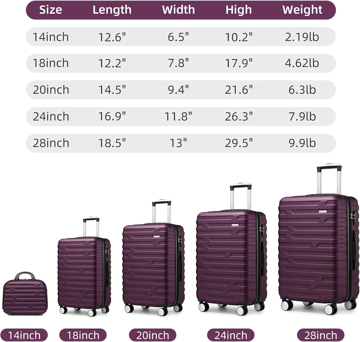 Luggage 6-piece hardshell expandable suitcase lightweight travel carry-on luggage set