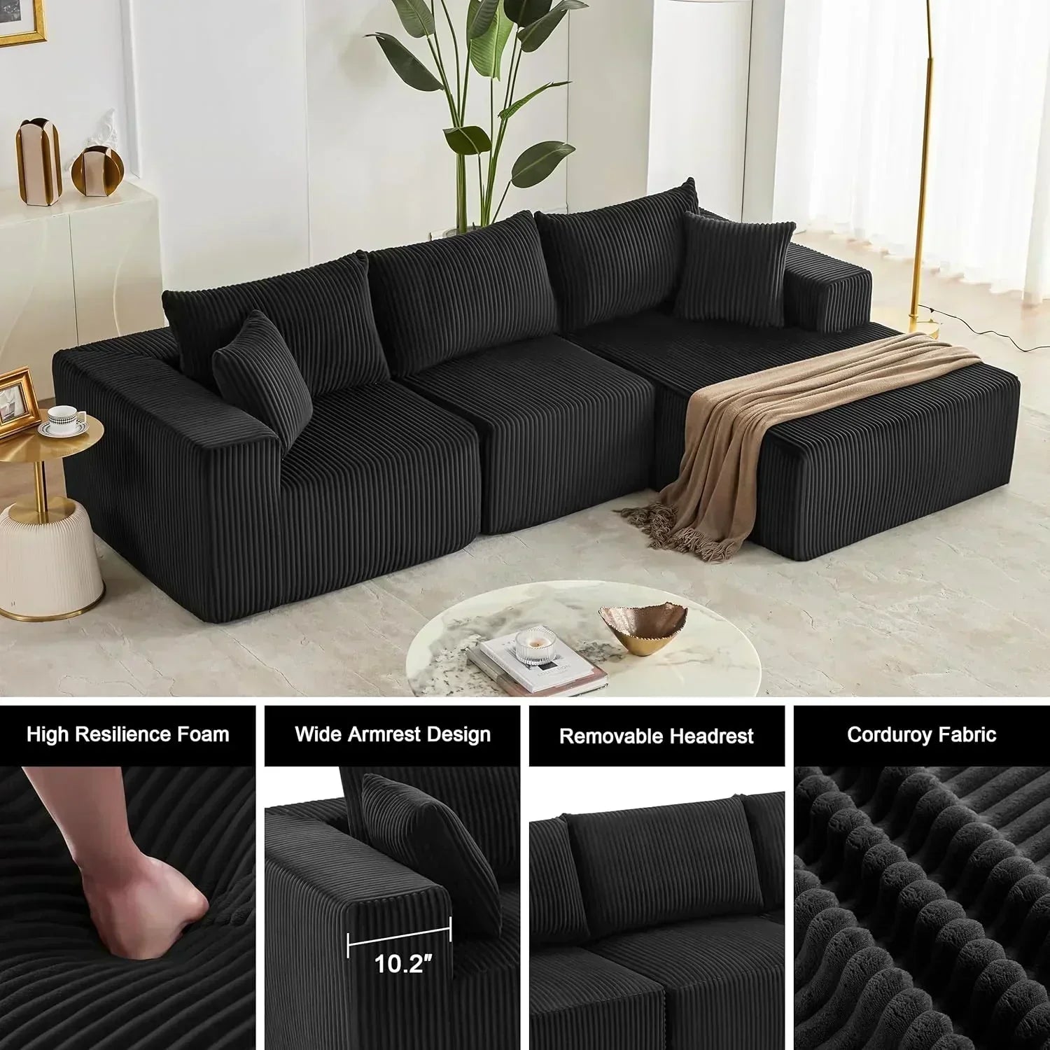 108-inch modular sofa cloud modular sofa with deep seat and reclining chair upholstered sofa