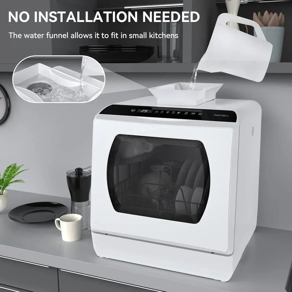 Hermitlux tabletop dishwasher 7 wash programs portable mini dishwasher