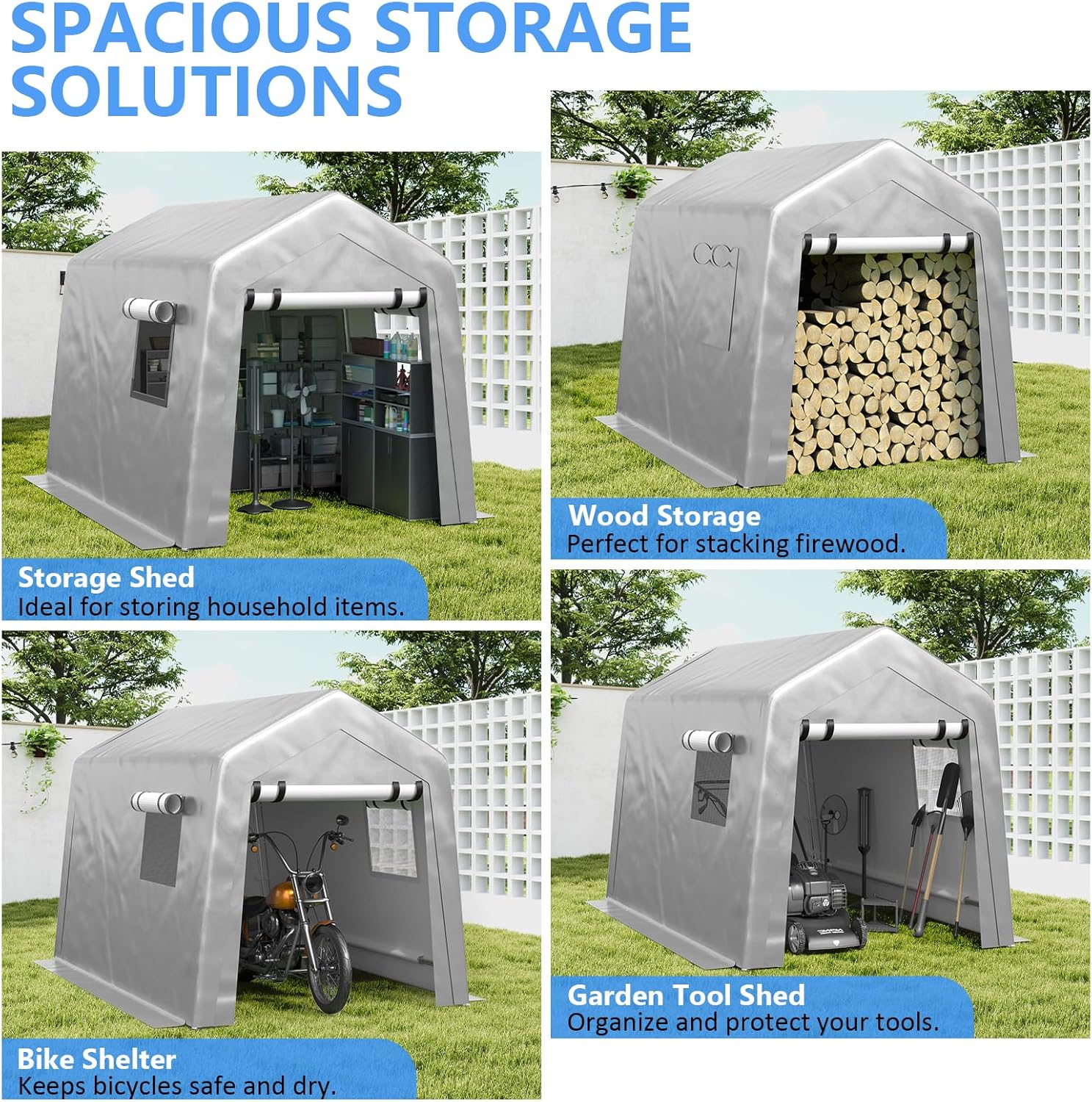 6x8 ft Heavy Duty Carport Tent Portable Garage Removable Side Walls Four Seasons Tarpaulin