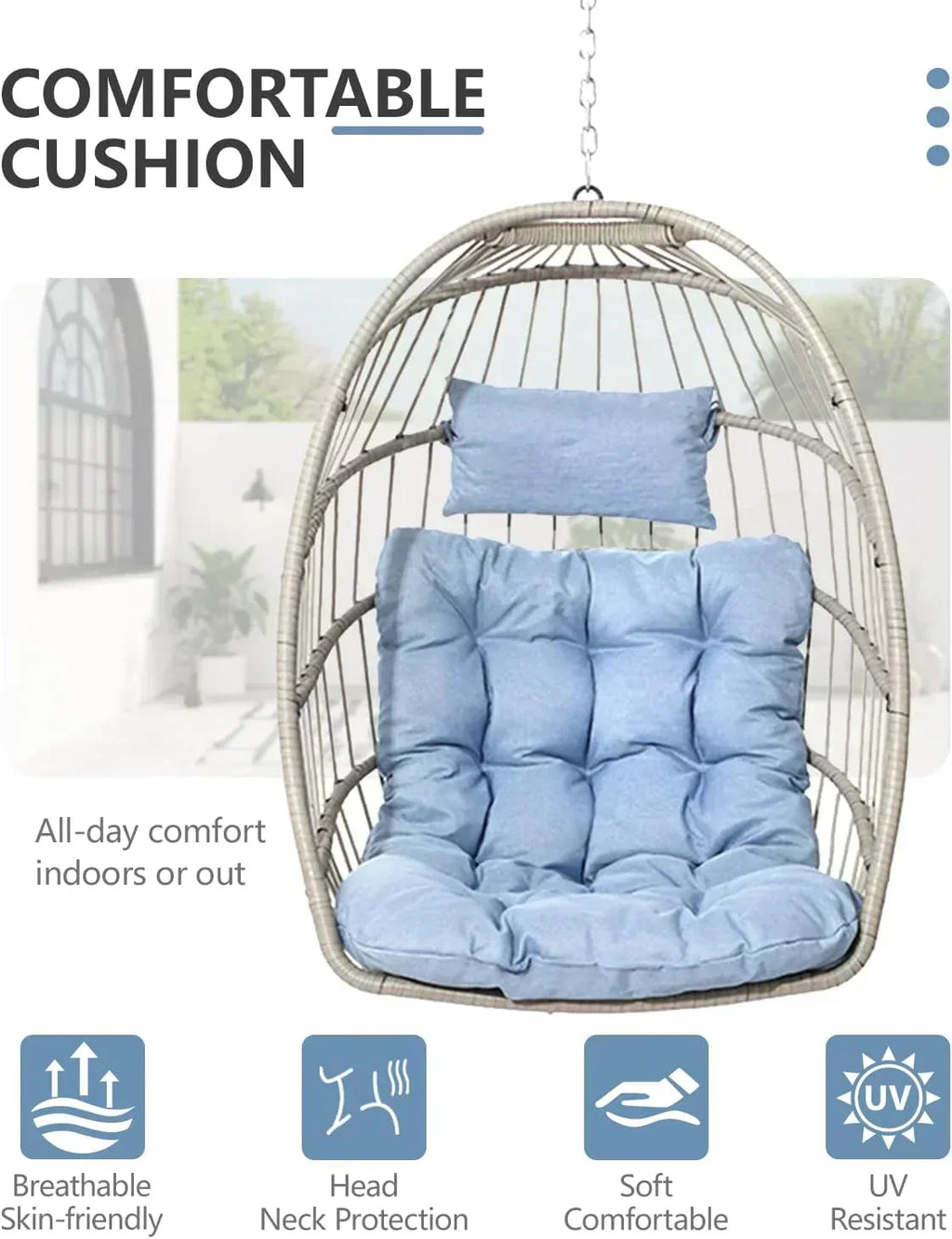 SWITTE Egg Chair Outdoor with Stand Indoor Wicker Hanging Egg Swing Chair with Cushion