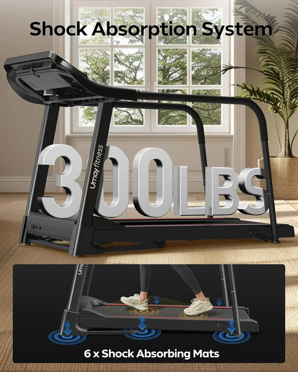 UMAY household folding tilt treadmill with heart rate sensor Low noise