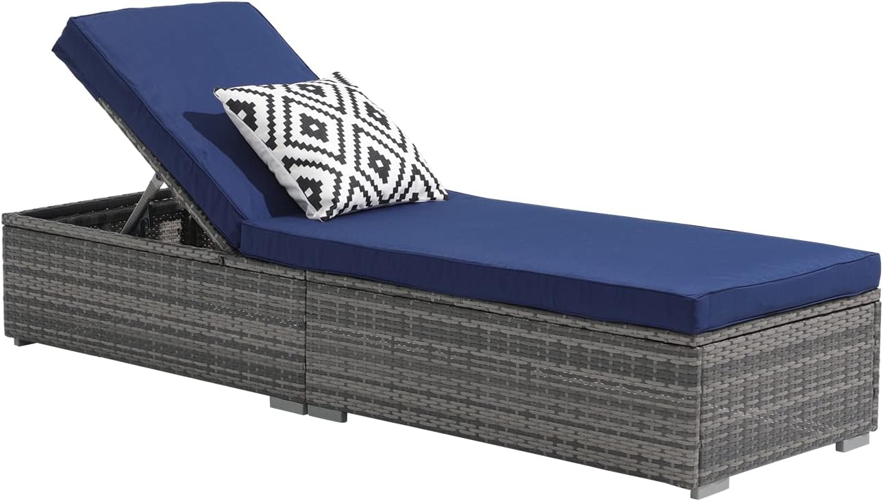Patiorama Outdoor Patio Lounge Chair Elegant Reclining Adjustable Pool Rattan Chaise Chair