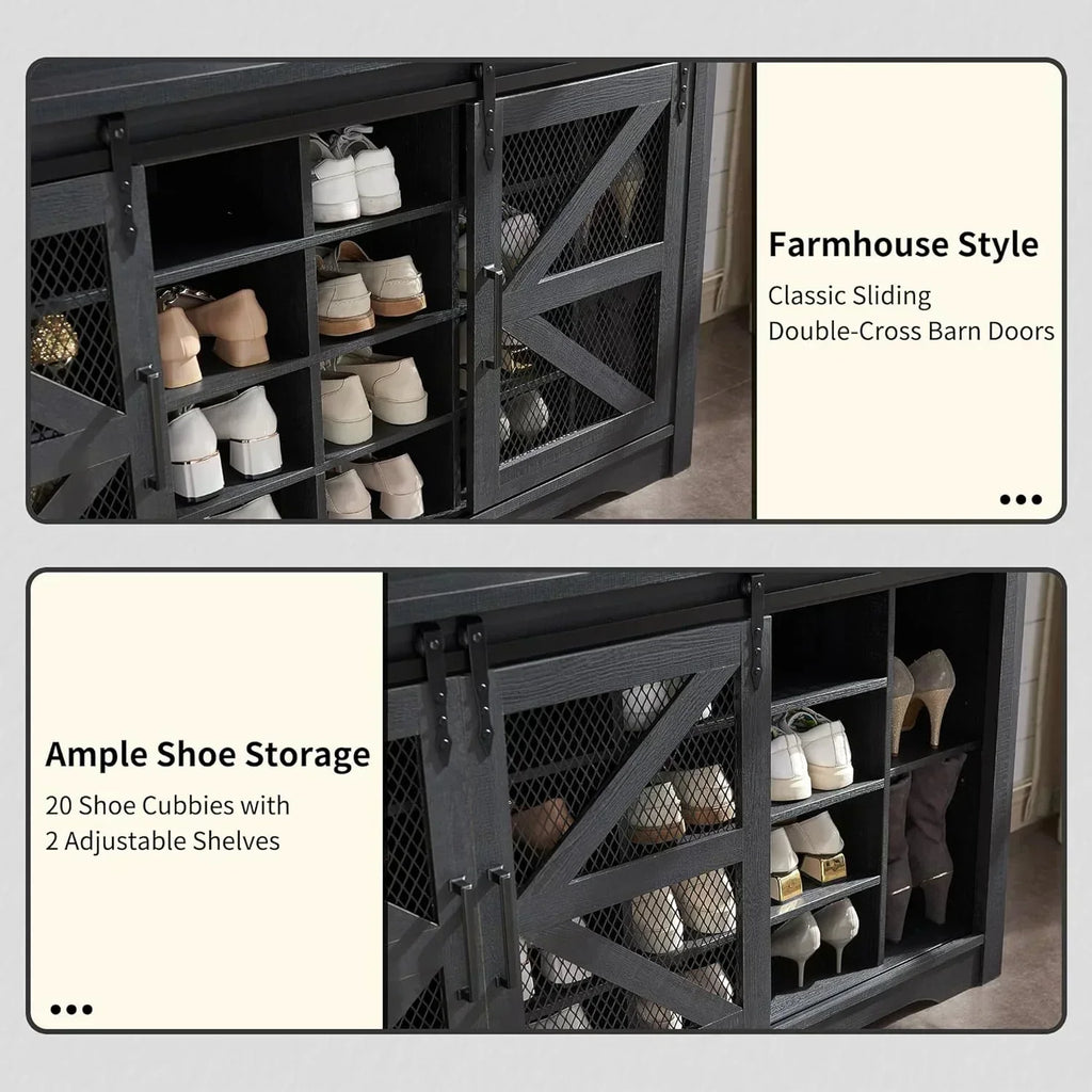 JXQTLINGMU 59-inch Farmhouse Foyer Tree Shoe Storage Entryway Bench Foyer Coat Rack Cabinet