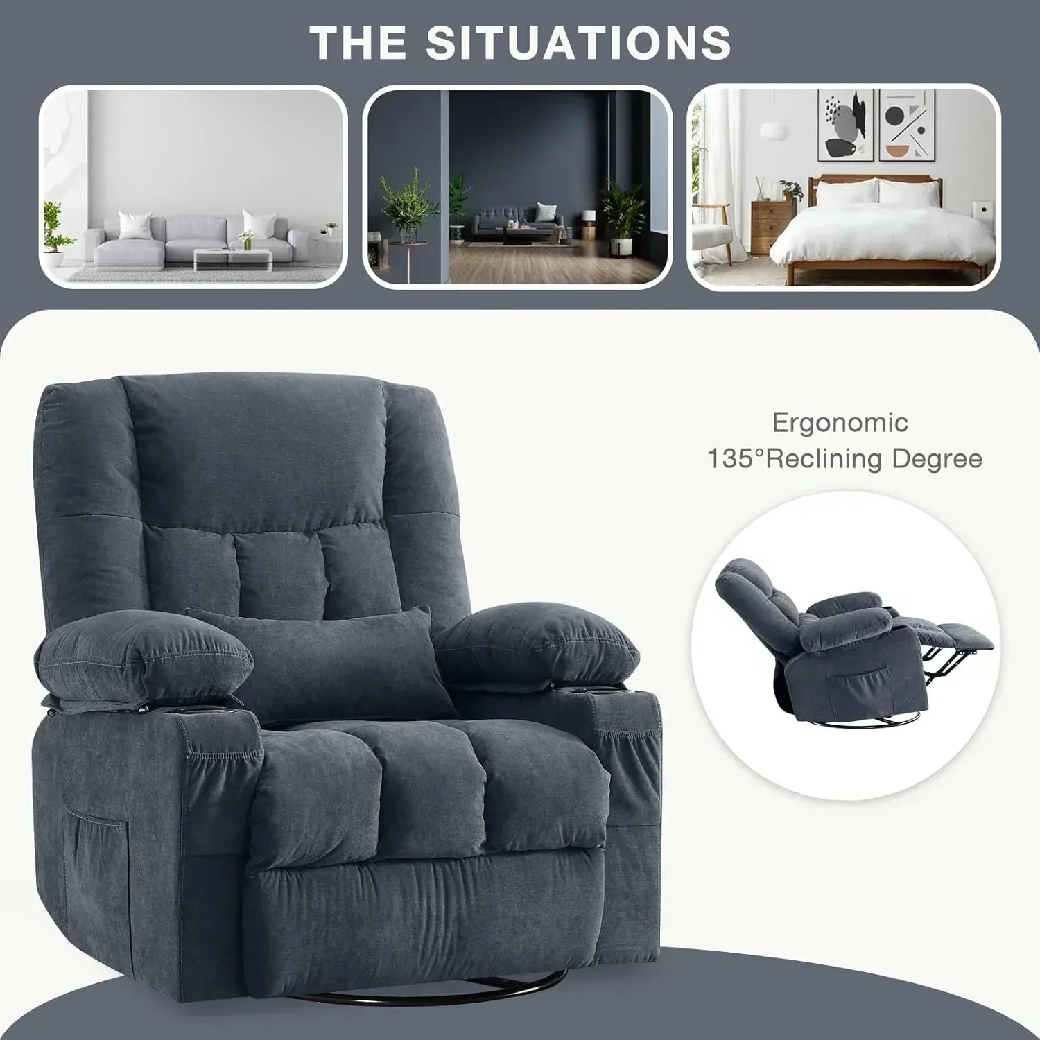 Massage rotating rocking lounge chair with vibration massage and calorie metering functions