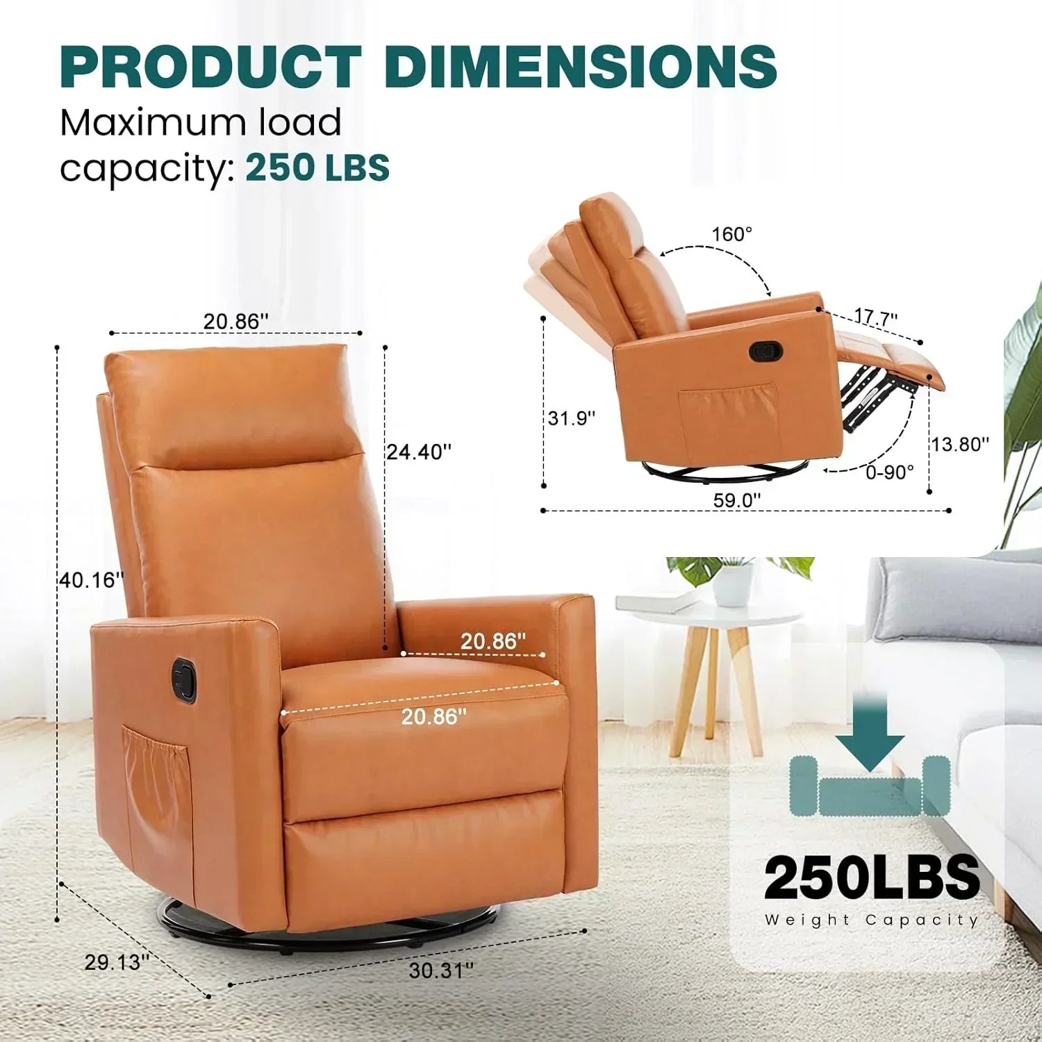 Swivel high-back rocking chair with footrest padded glider baby chair with comfortable deep seat