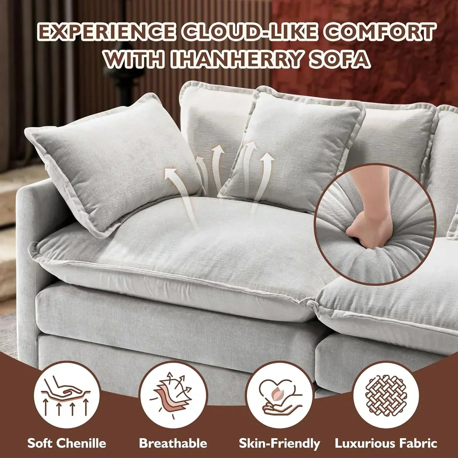ihanherry 146-inch U-shaped modern sofa modular area cloud sofa