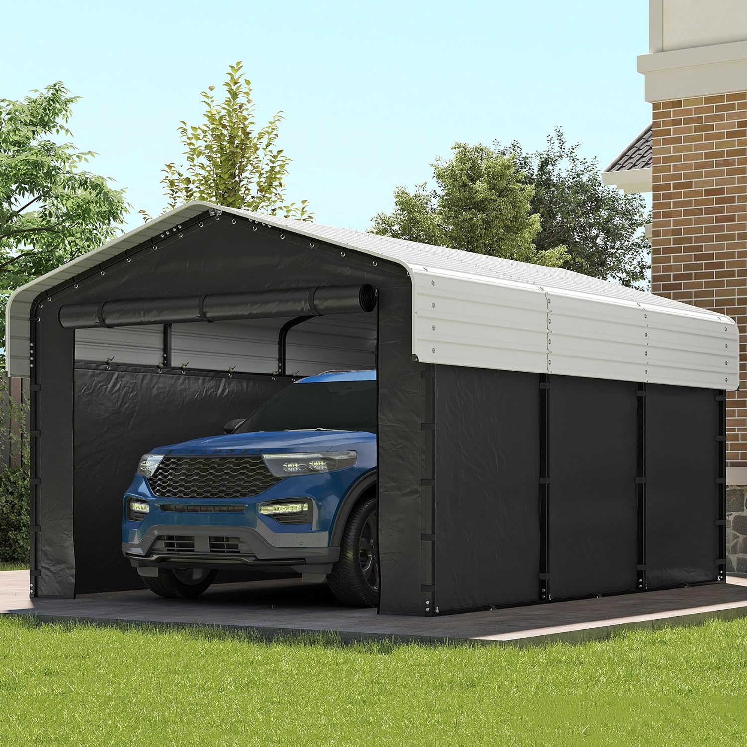 10'x15' Heavy Duty Metal Carport Outdoor Garage Car Shelter Shade with Heavier Frame