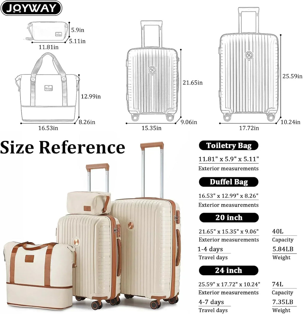 5-piece PP hardshell lightweight travel carry-on luggage set with dual spinner wheels
