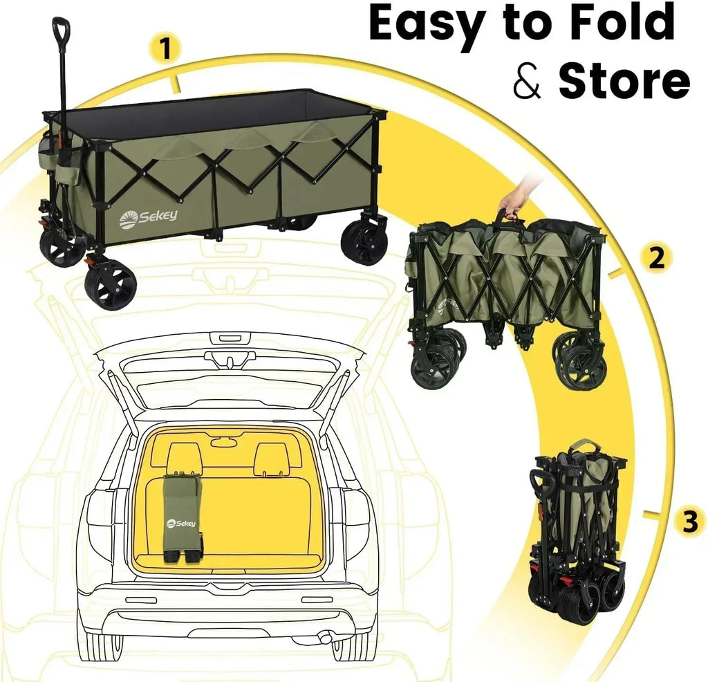 Sekey 48 Inch Long Foldable Extended Travel Cart 440 Lbs Folding Multi-Purpose Garden Cart