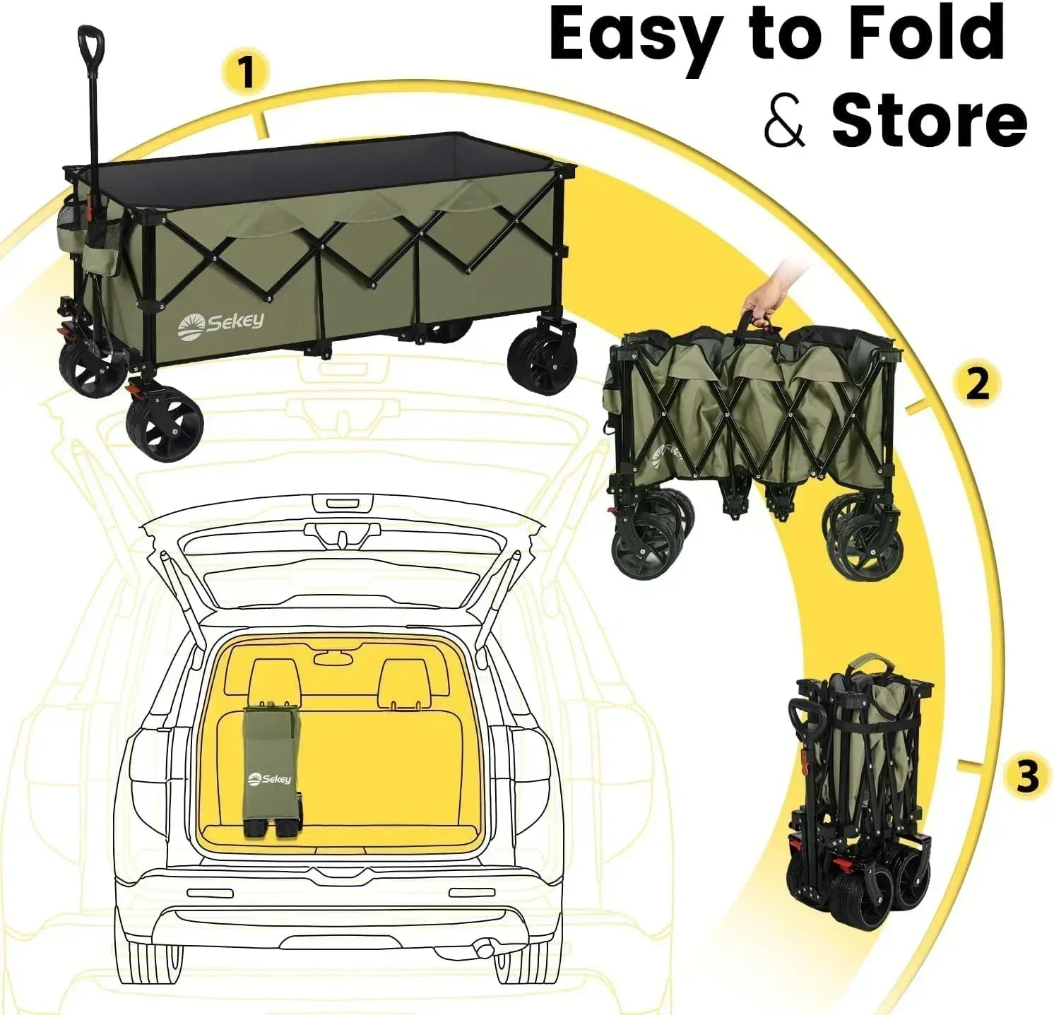 Sekey 48 Inch Long Foldable Extended Travel Cart 440 Lbs Folding Multi-Purpose Garden Cart