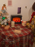 Britische Vintage-Weihnachtstischdecke mit rotem Karomuster, wasserfester Bezug f��r Feiertags-Couchtische