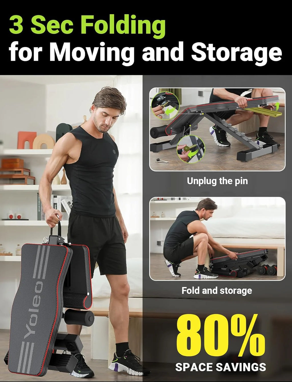 Yoleo Adjustable Weight Bench for Full Body Workout Foldable Bench Press Bench of Home Gym Strength Training