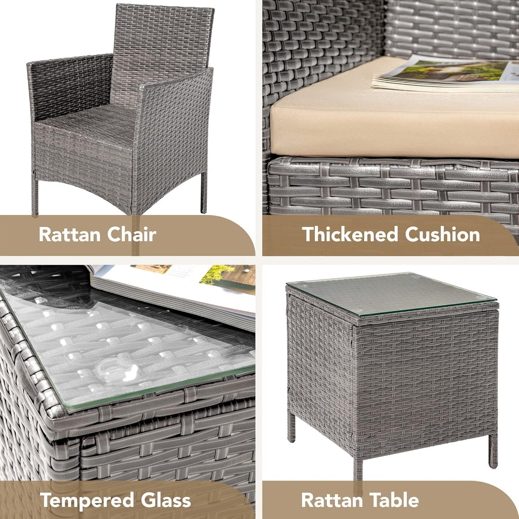 Devoko Patio Porch Furniture Sets 3 Pieces PE Rattan Wicker Chairs Outdoor Garden Furniture Sets