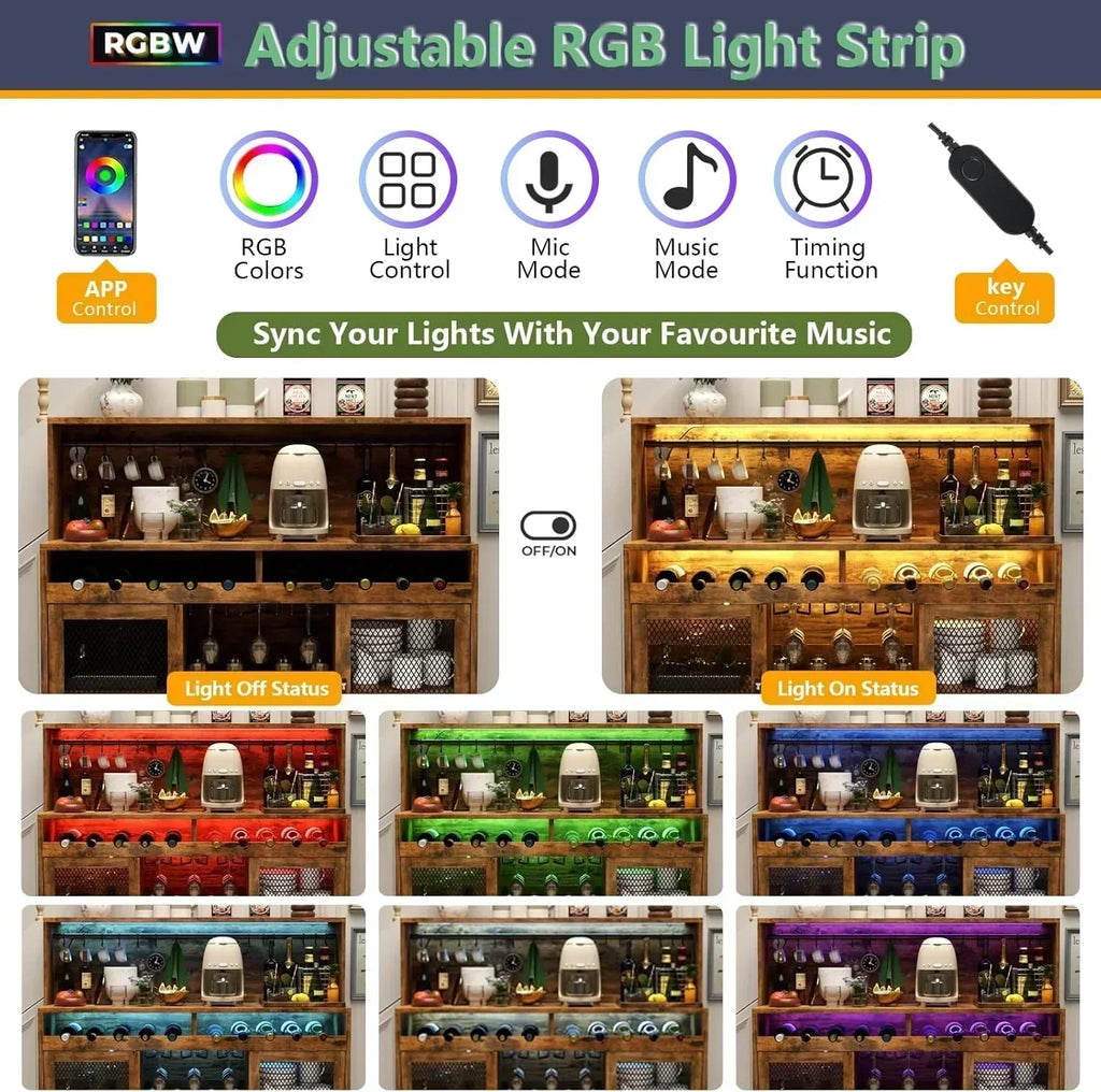 Wine Bar Cabinet with LED Light Liquor Cabinet with Glass Holder Coffee Bar for Liquor