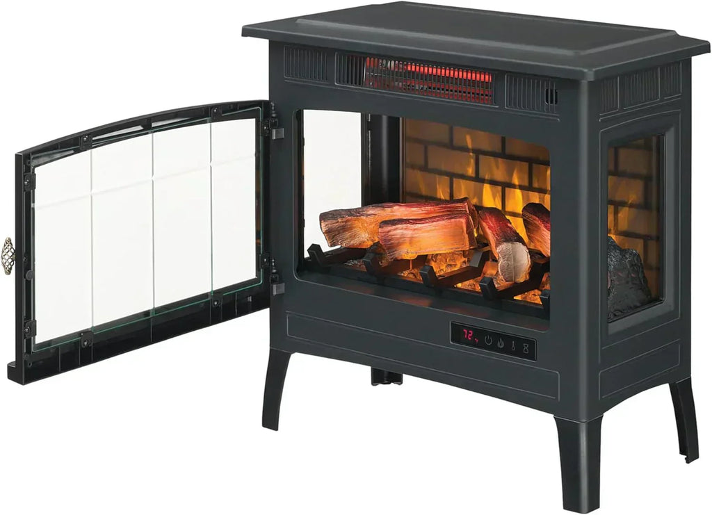 Freestanding Electric Fireplace Stove Heater with 3D Flame Effect for 1000 Sq. Ft