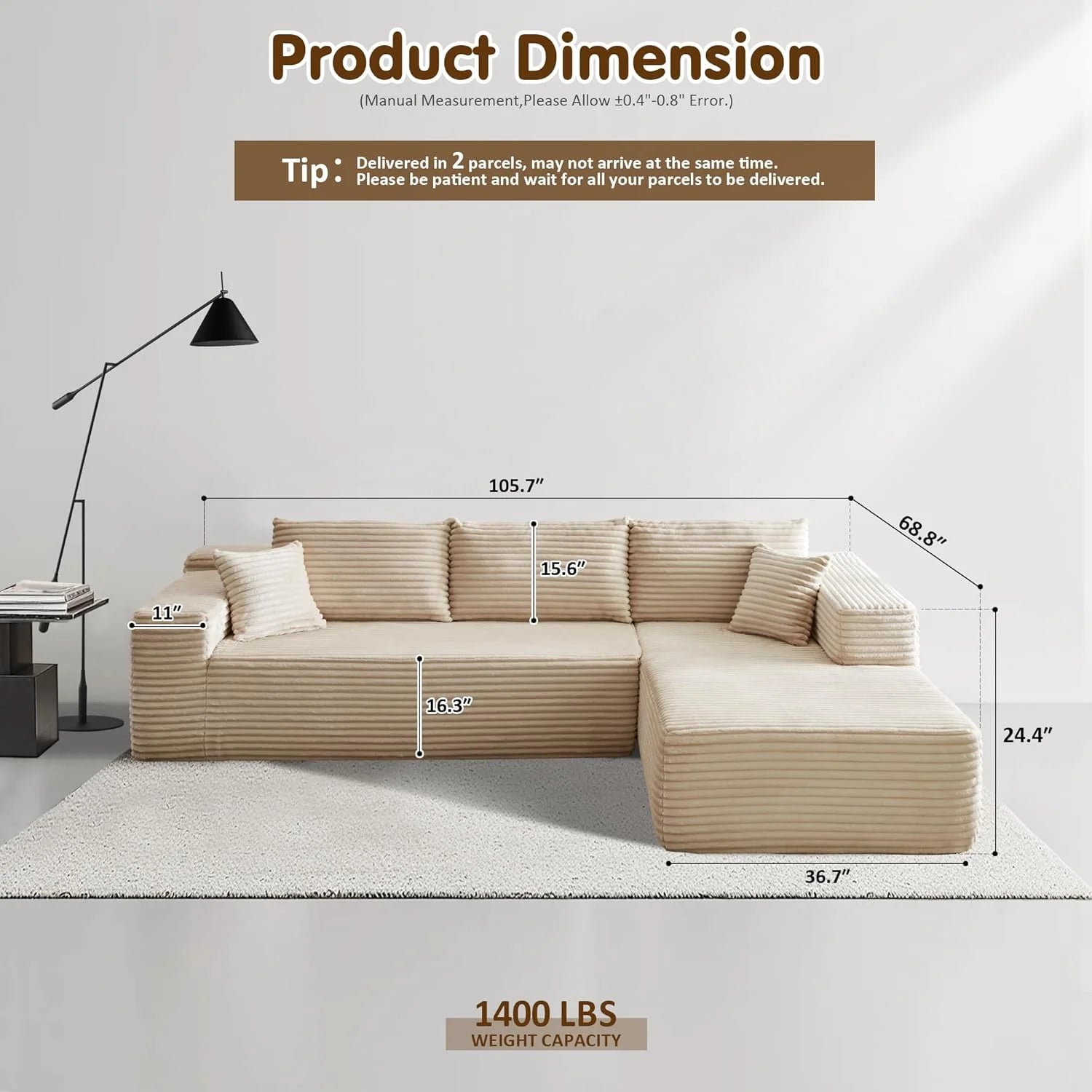 Ovios 104 Cloud Section Sofa L-shaped lounge chair, modern modular sofa