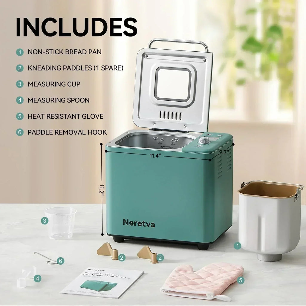 Neretva Bread Maker 20-in-1 2LB Bread Maker Dual Heater Bread Maker Automatic