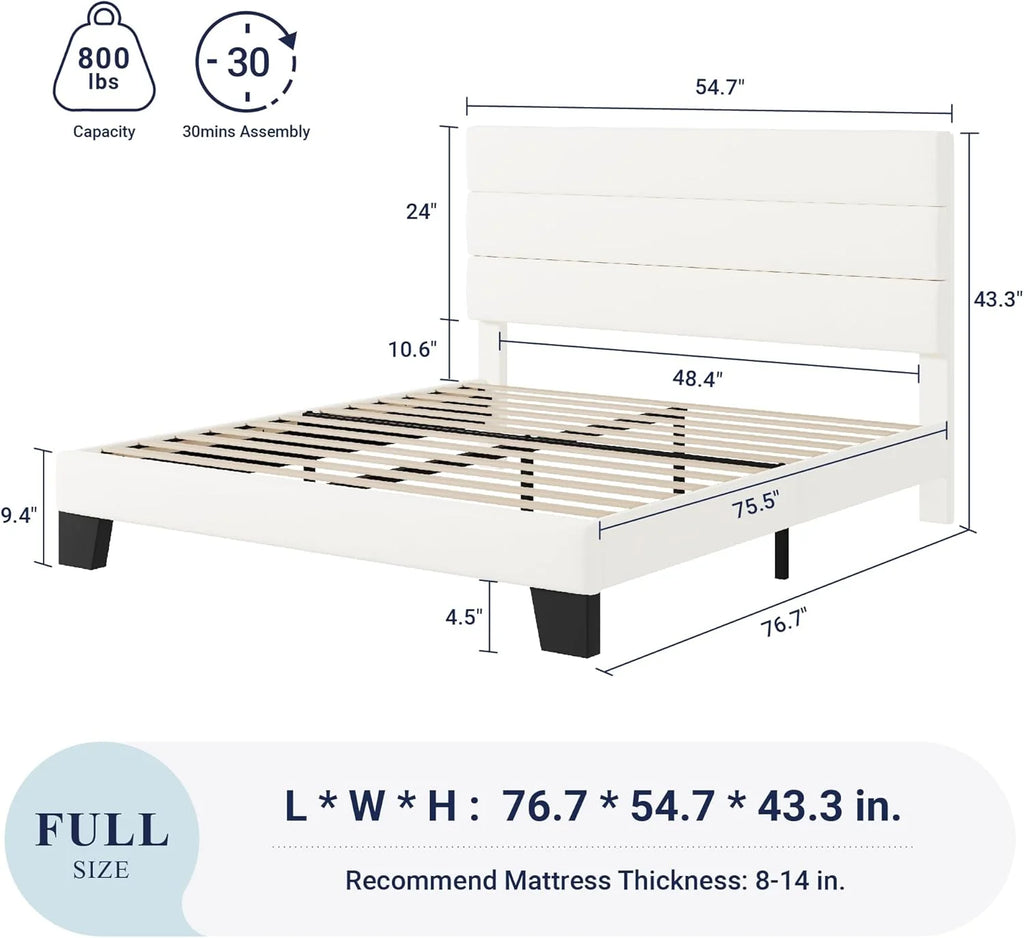 Allewie Queen Size Platform Bed Frame Fabric Upholstered Headboard Wooden Slats Support
