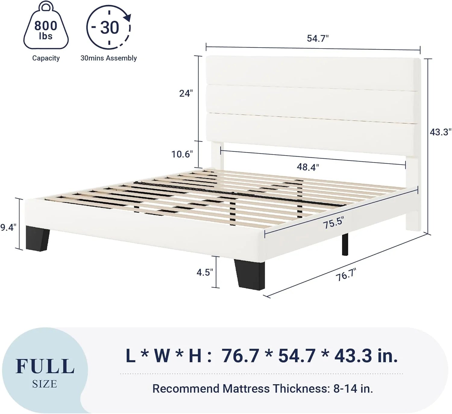 Allewie Queen Size Platform Bed Frame Fabric Upholstered Headboard Wooden Slats Support