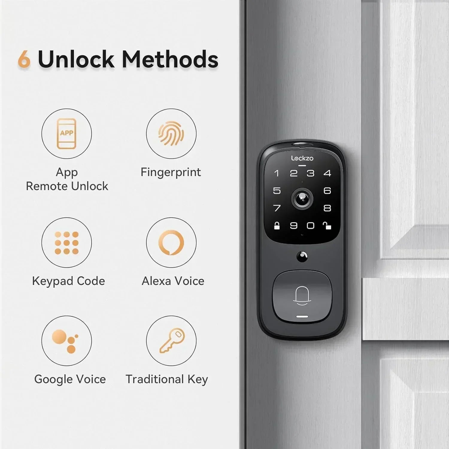 Video Smart Lock with Doorbell Keyless Entry Door Lock Built-in WiFi Camera Front Door
