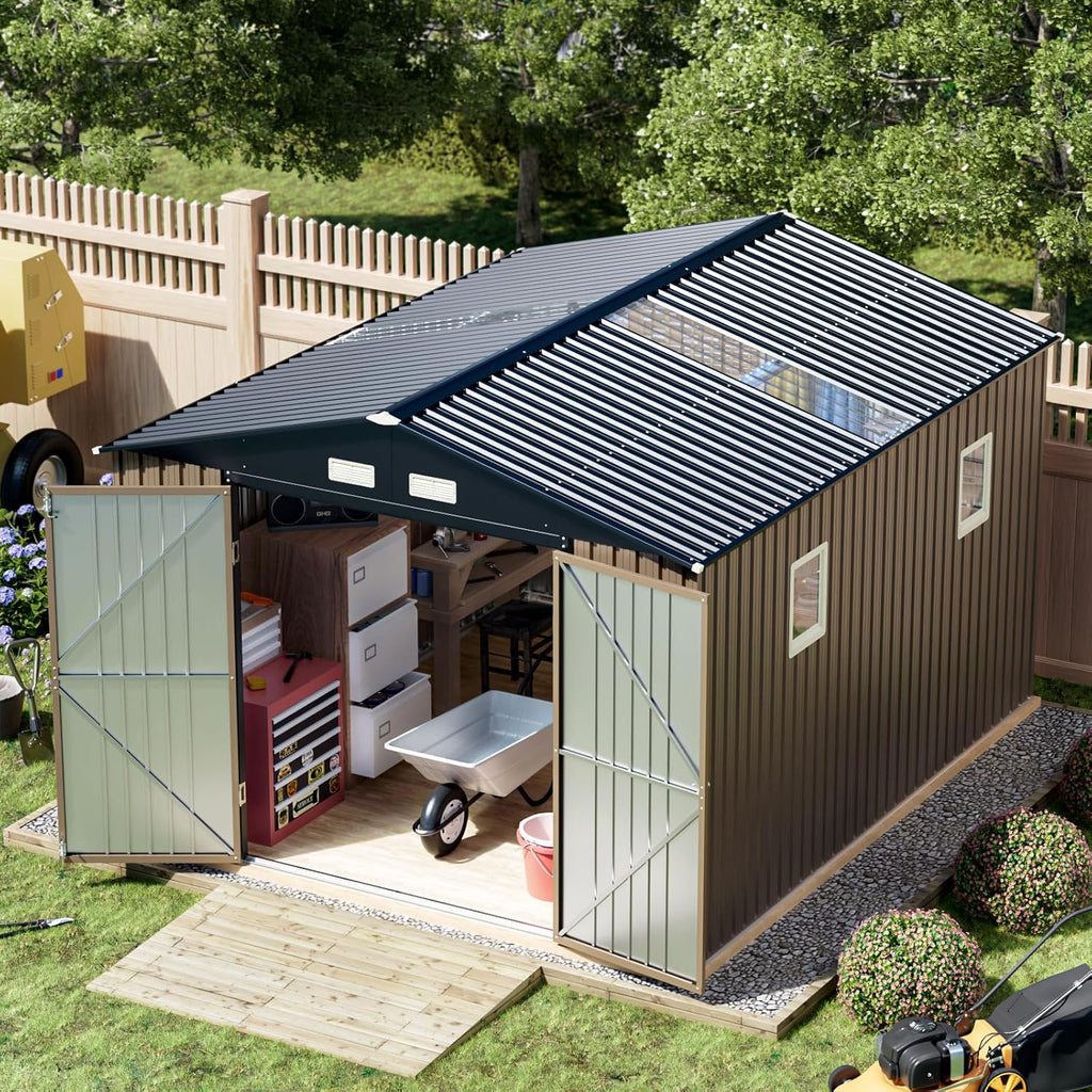 Breezz Outdoor Storage Shed 10 x 12ft. Utility Tool Shed Metal Storage Garden Shed