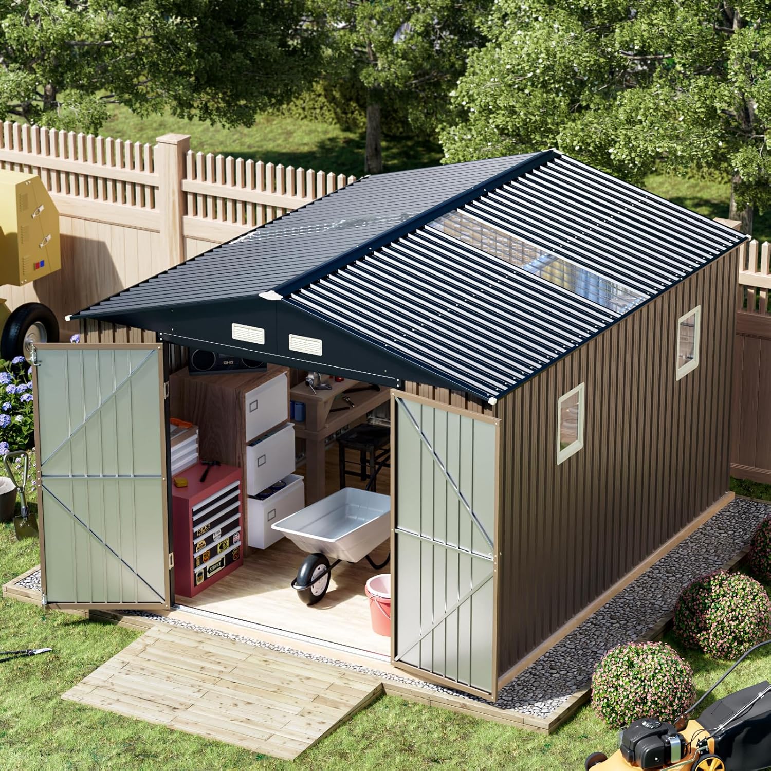 Breezz Outdoor Storage Shed 10 x 12ft. Utility Tool Shed Metal Storage Garden Shed