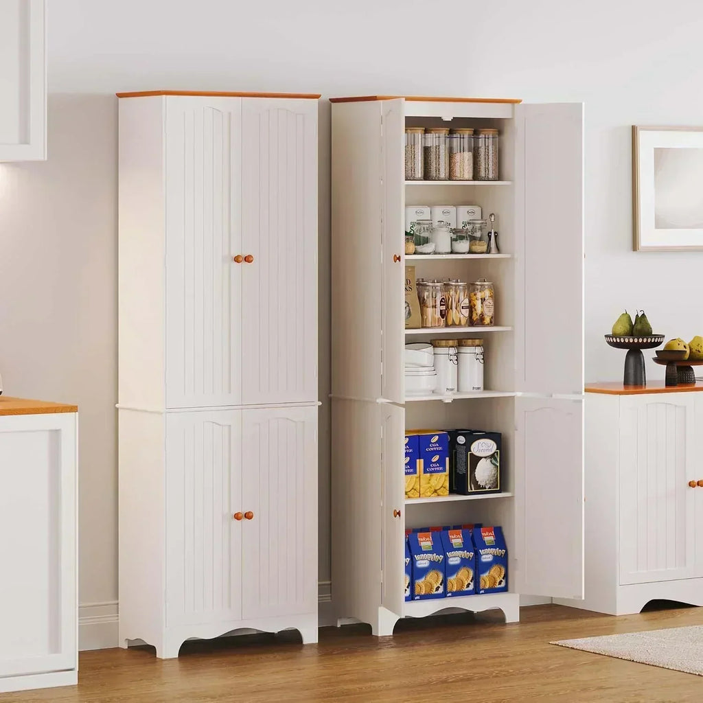 Tall Pantry Cabinet Freestanding Storage Cabinet Wooden Kitchen Pantry with 4 Doors